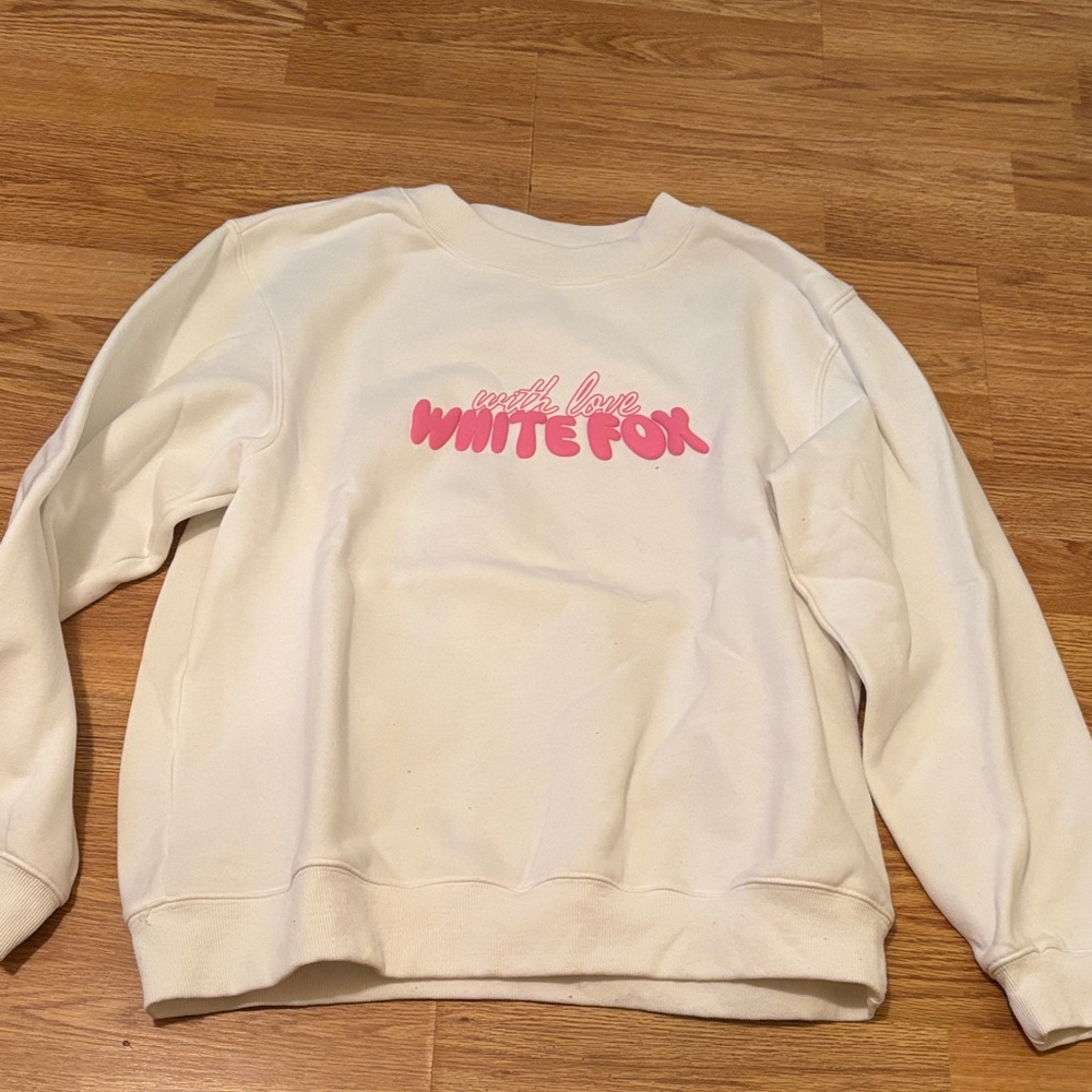 White Fox Boutique Ivory Sweater with Pink Text